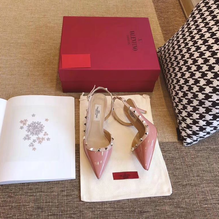 V 발렌** 락스터드 여성 슬링백 힐 6.5cm