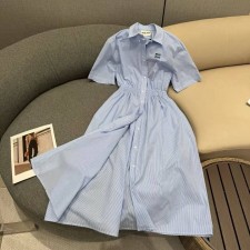 미우미* 포플린 롱 드레스 화이트 라이트 블루
